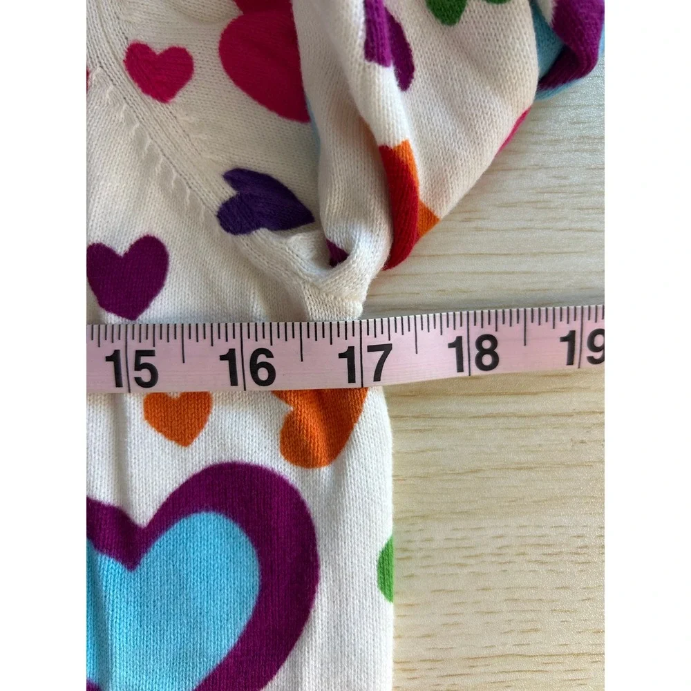 Hanna Andersson Cardigan Girl 150 White Heart Print Cotton Knit Sweater Lovecore